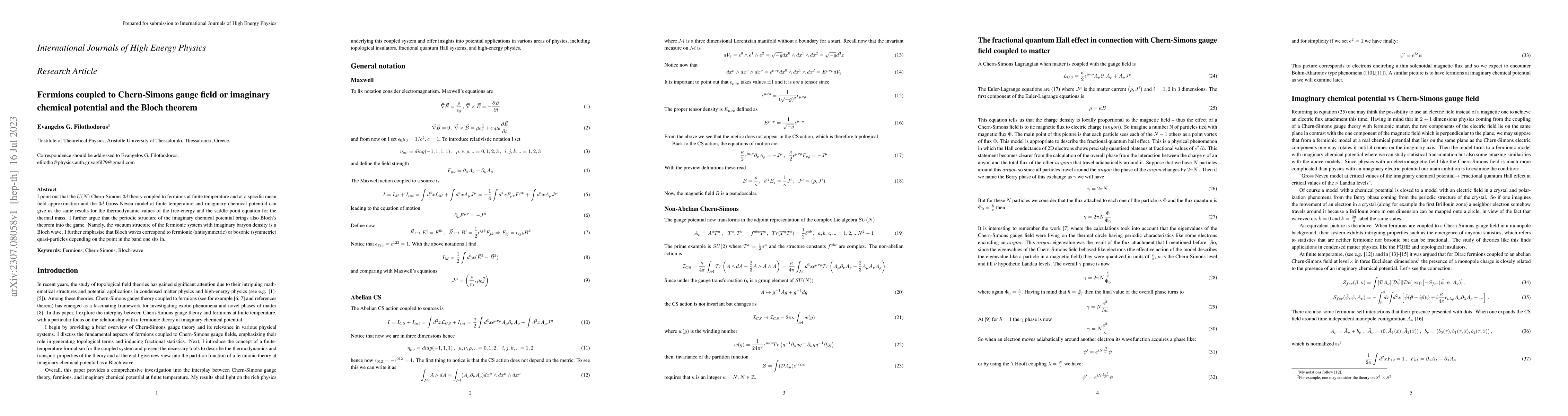 Thumbnail for Fermions coupled to Chern-Simons gauge field or imaginary chemical
  potential and the Bloch theorem