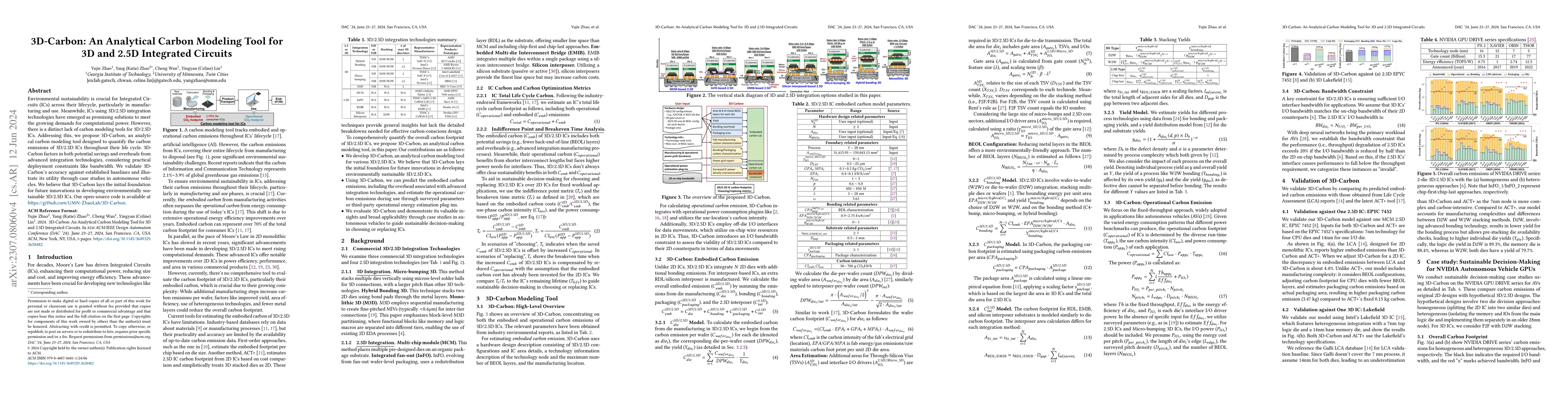 Thumbnail for 3D-Carbon: An Analytical Carbon Modeling Tool for 3D and 2.5D Integrated
  Circuits