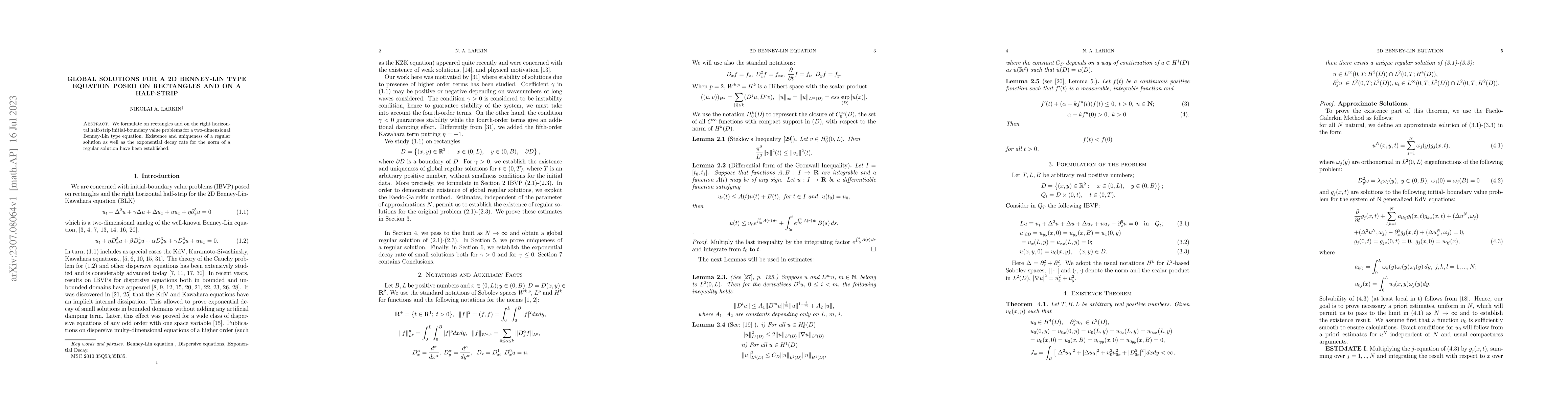 Thumbnail for Global solutions for a 2D BENNEY-LIN type equation posed on rectangles
  and on a half-strip