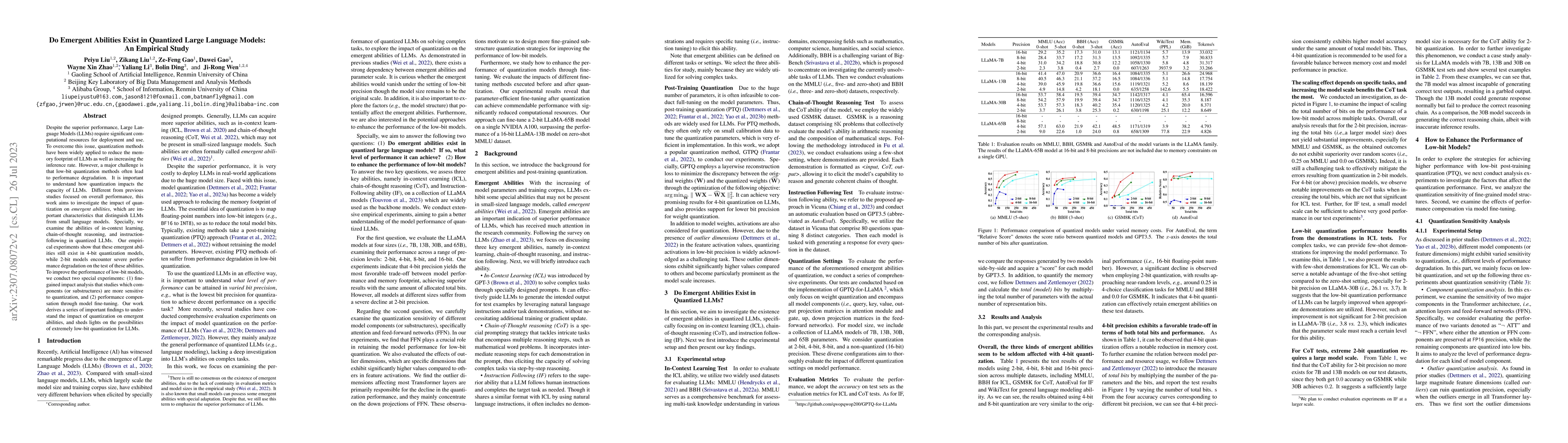 Thumbnail for Do Emergent Abilities Exist in Quantized Large Language Models: An
  Empirical Study