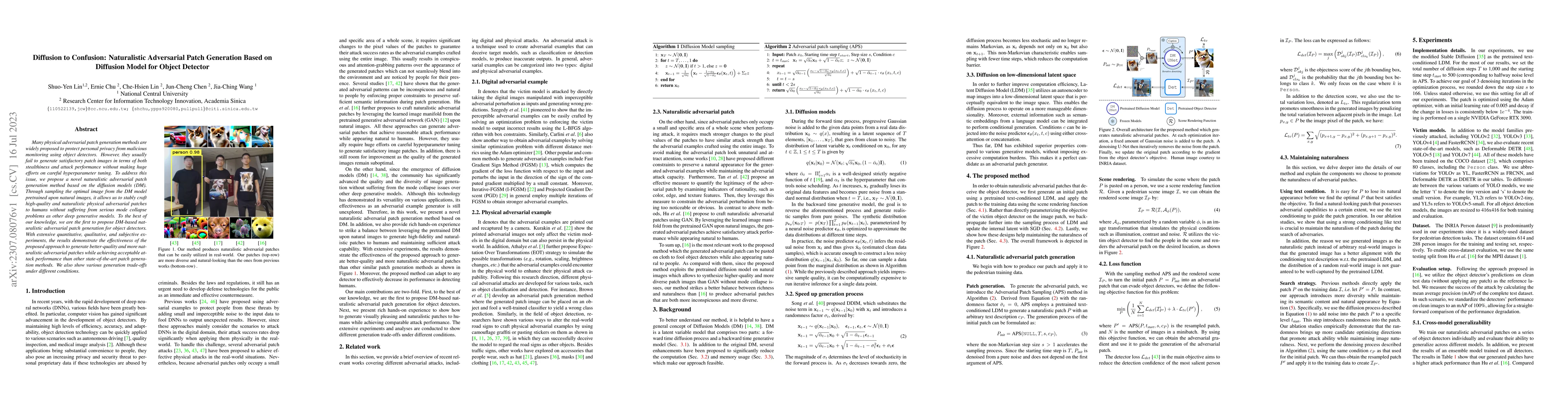 Thumbnail for Diffusion to Confusion: Naturalistic Adversarial Patch Generation Based
  on Diffusion Model for Object Detector