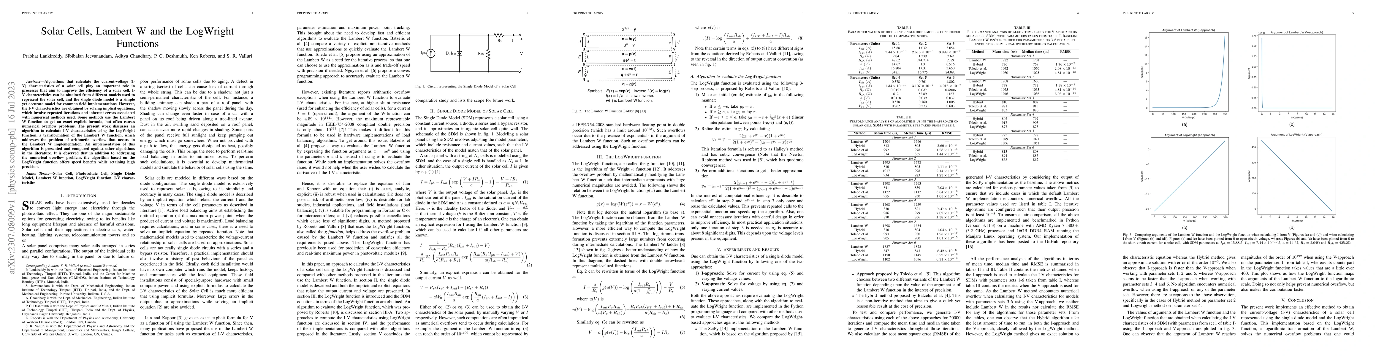 Thumbnail for Solar Cells, Lambert W and the LogWright Functions