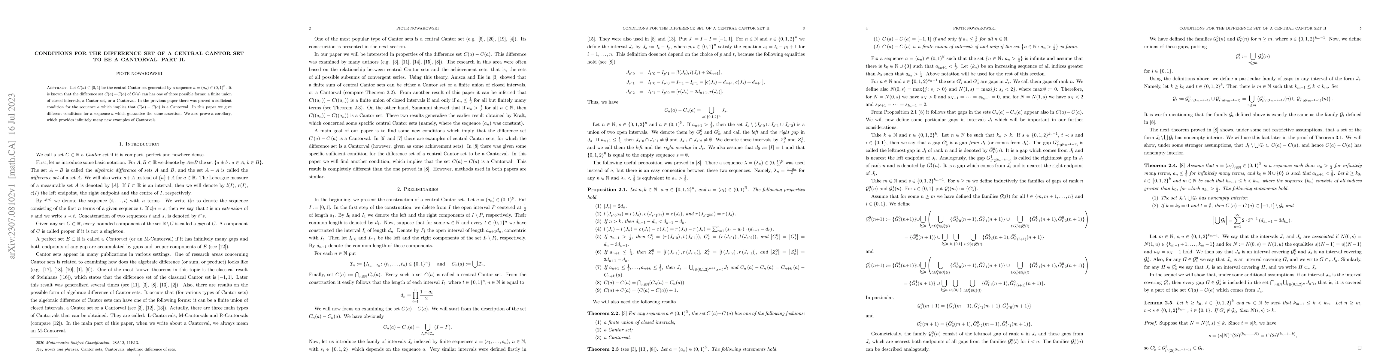 Thumbnail for Conditions for the difference set of a central Cantor set to be a
  Cantorval. Part II