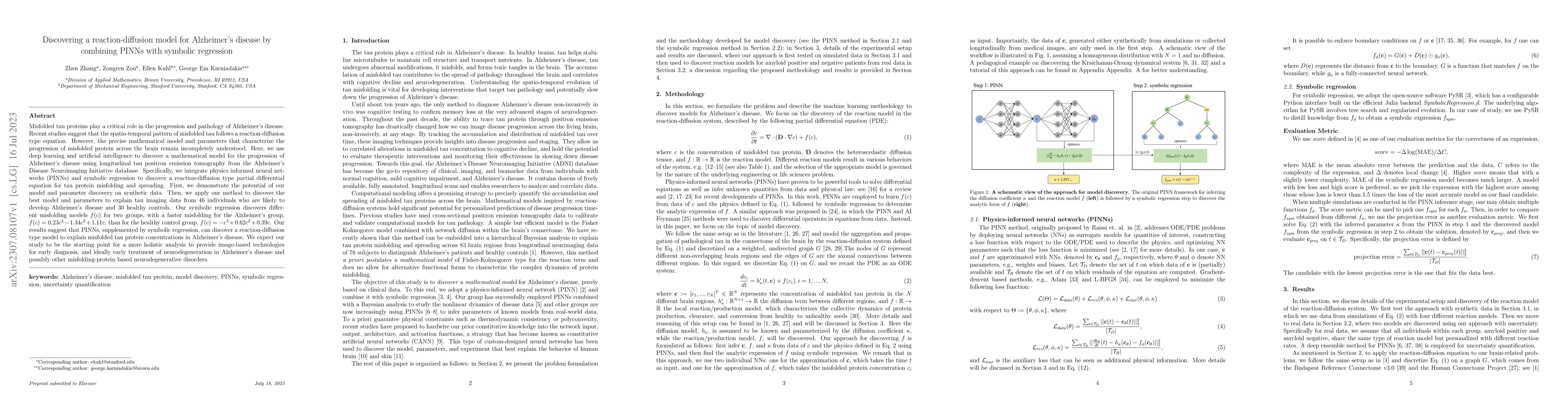 Thumbnail for Discovering a reaction-diffusion model for Alzheimer's disease by
  combining PINNs with symbolic regression
