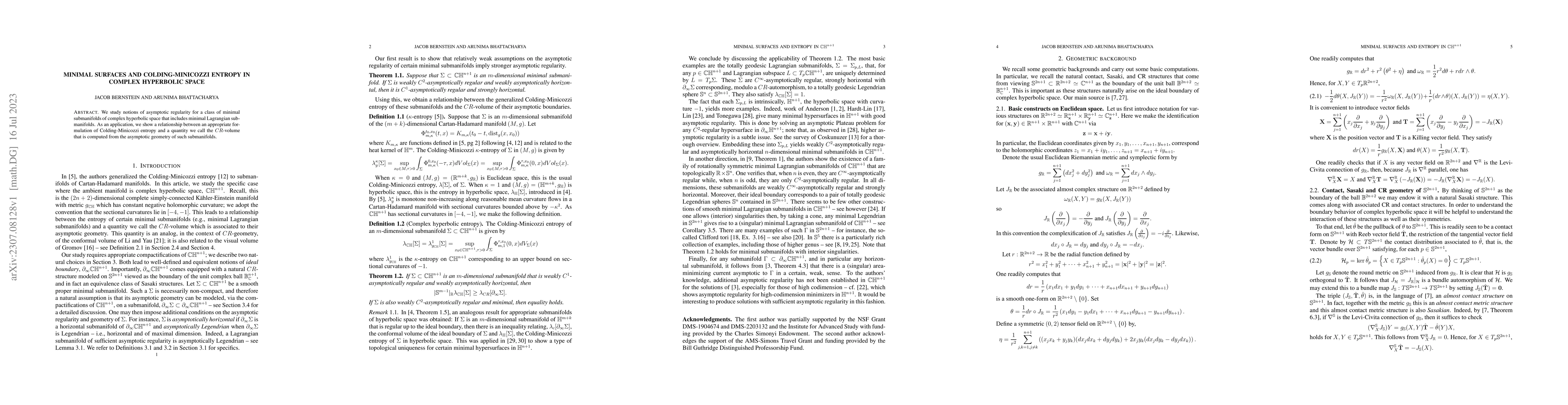 Thumbnail for Minimal surfaces and Colding-Minicozzi entropy in complex hyperbolic
  space