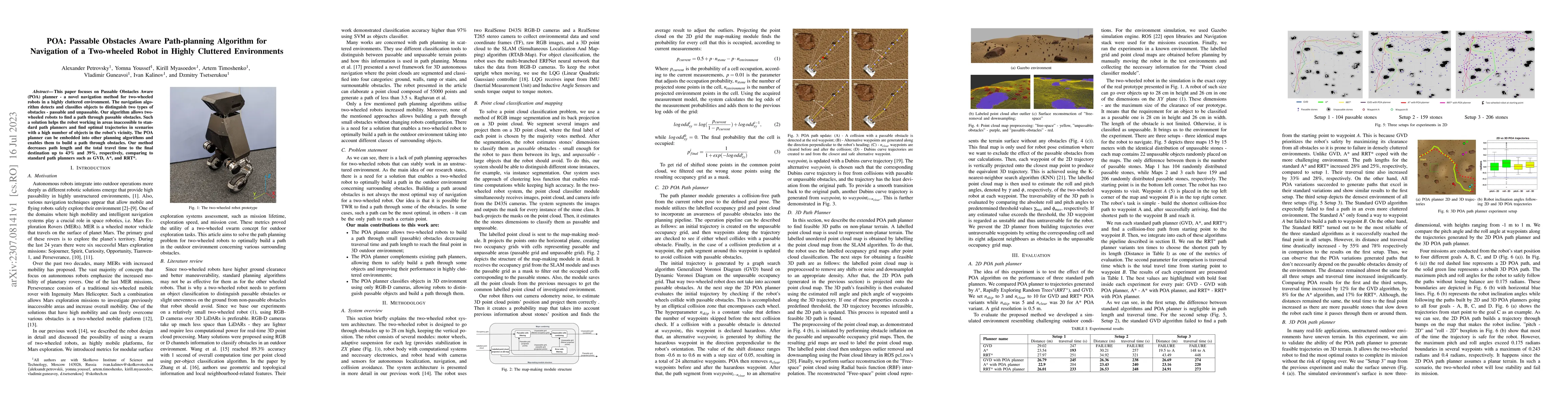 Thumbnail for POA: Passable Obstacles Aware Path-planning Algorithm for Navigation of
  a Two-wheeled Robot in Highly Cluttered Environments