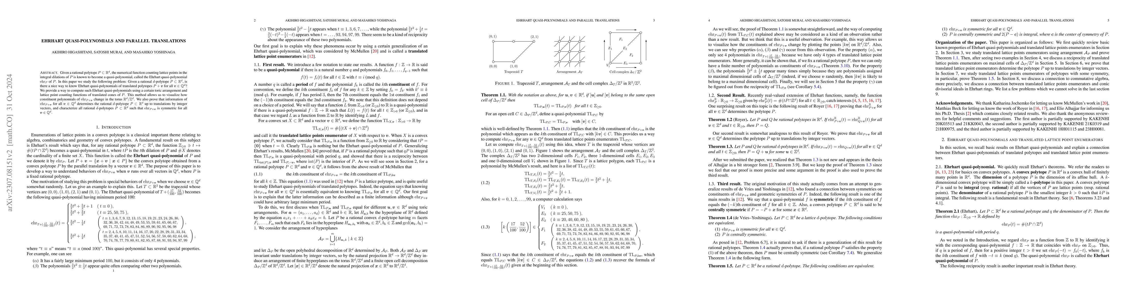 Thumbnail for Ehrhart quasi-polynomials and parallel translations