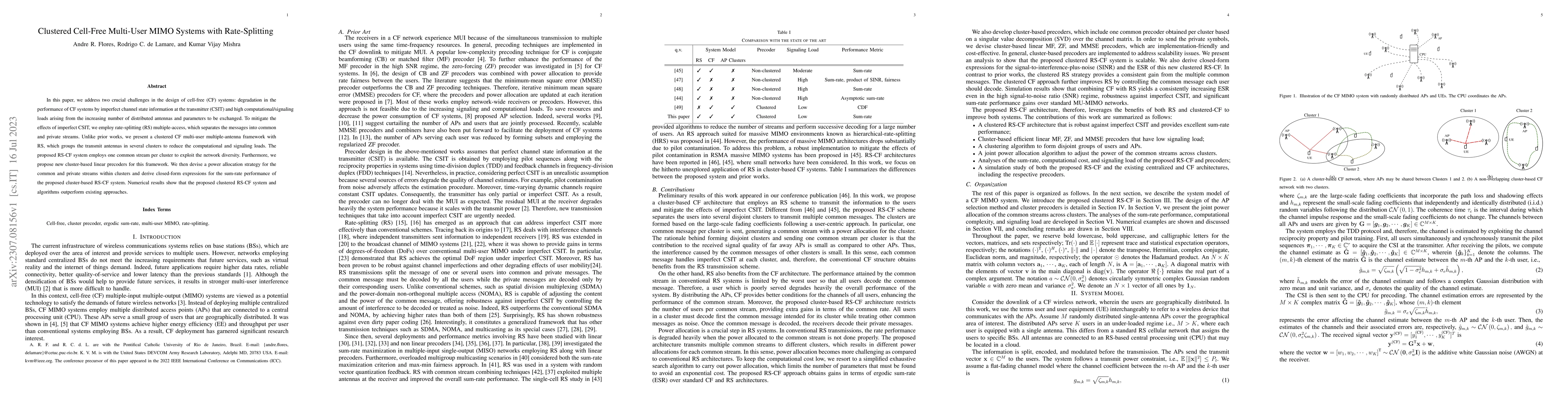 Thumbnail for Clustered Cell-Free Multi-User MIMO Systems with Rate-Splitting