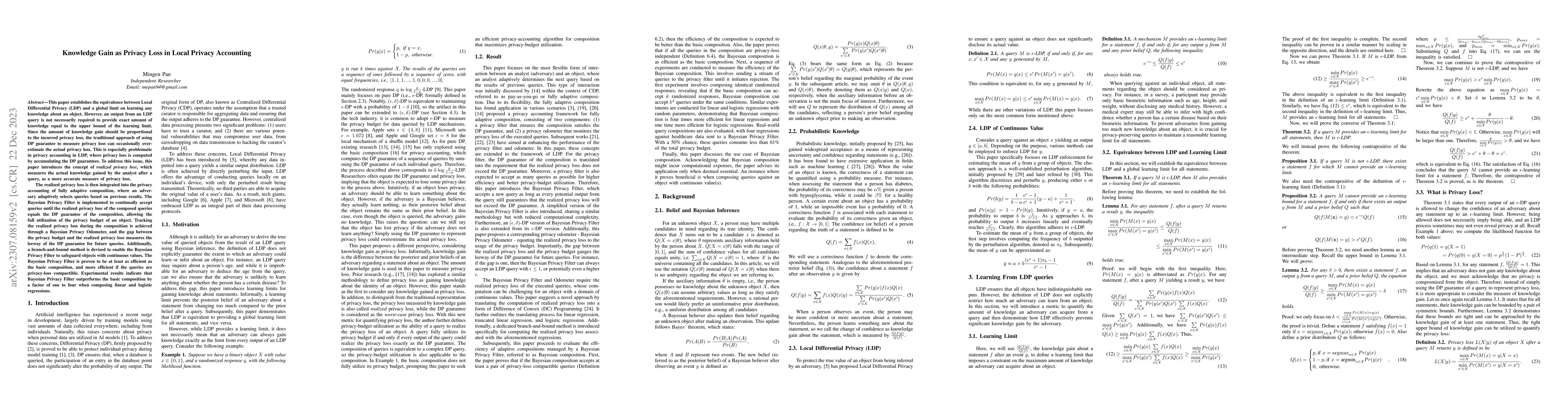 Thumbnail for Knowledge Gain as Privacy Loss in Local Privacy Accounting