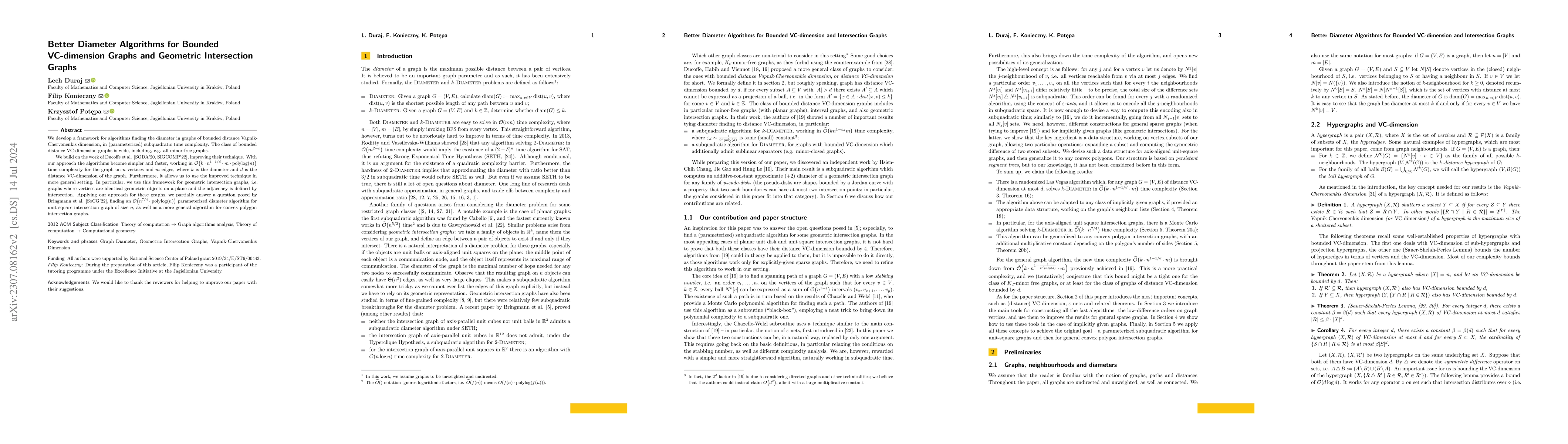 Thumbnail for Better Diameter Algorithms for Bounded VC-dimension Graphs and Geometric
  Intersection Graphs