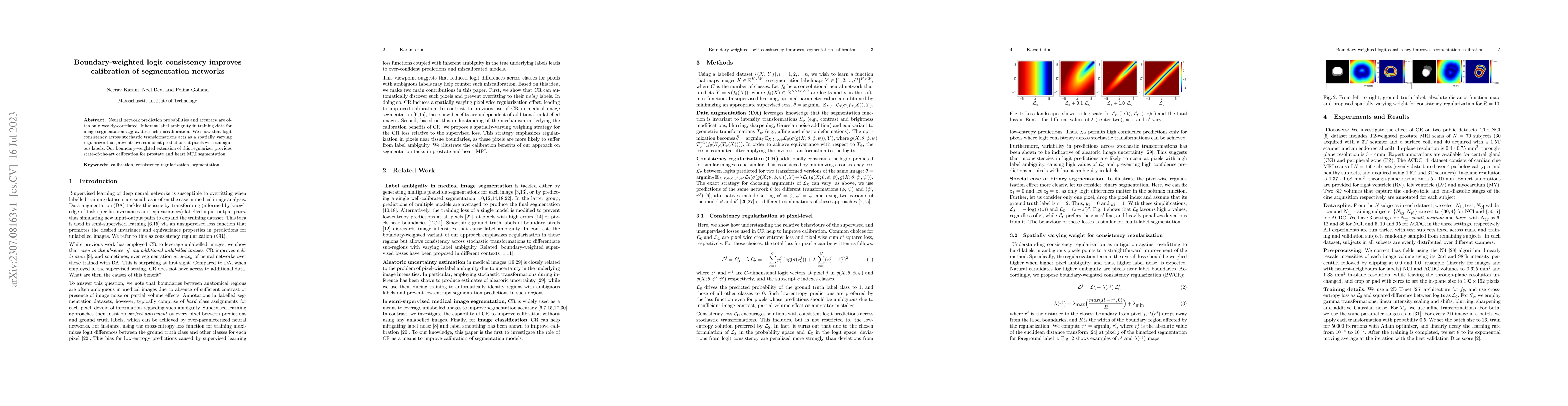 Thumbnail for Boundary-weighted logit consistency improves calibration of segmentation
  networks