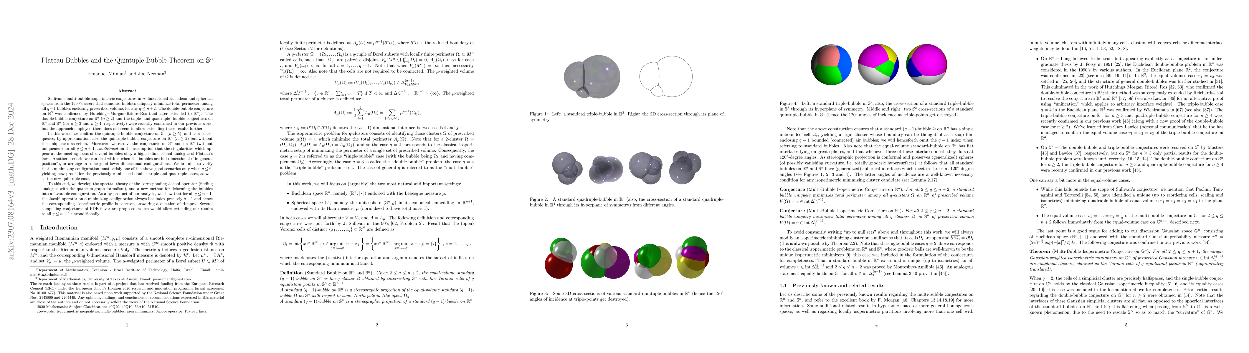 Thumbnail for Plateau Bubbles and the Quintuple Bubble Theorem on $\mathbb{S}^n$