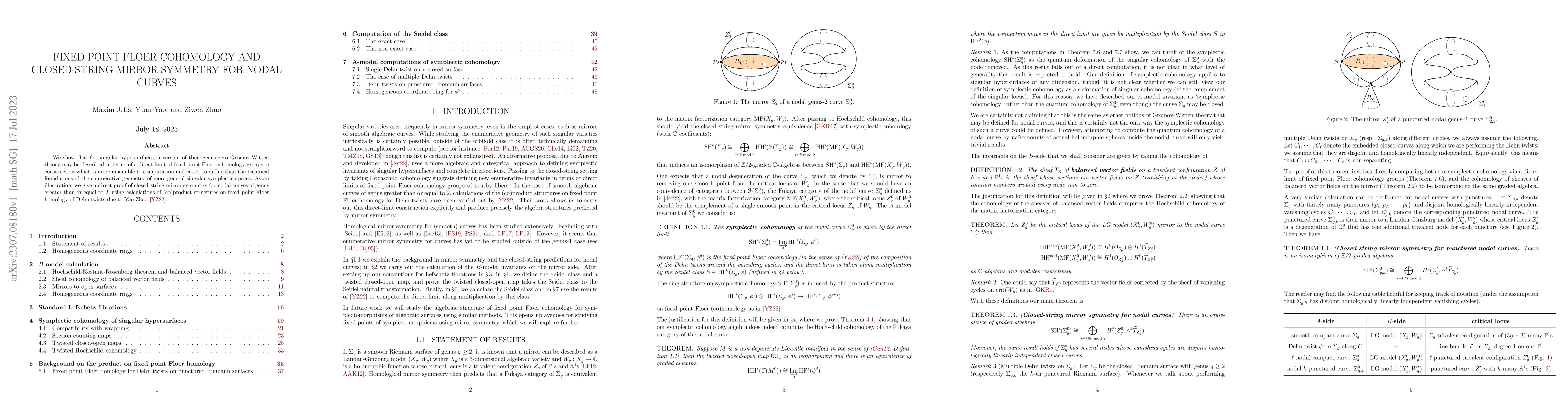 Thumbnail for Fixed point Floer cohomology and closed-string mirror symmetry for nodal
  curves