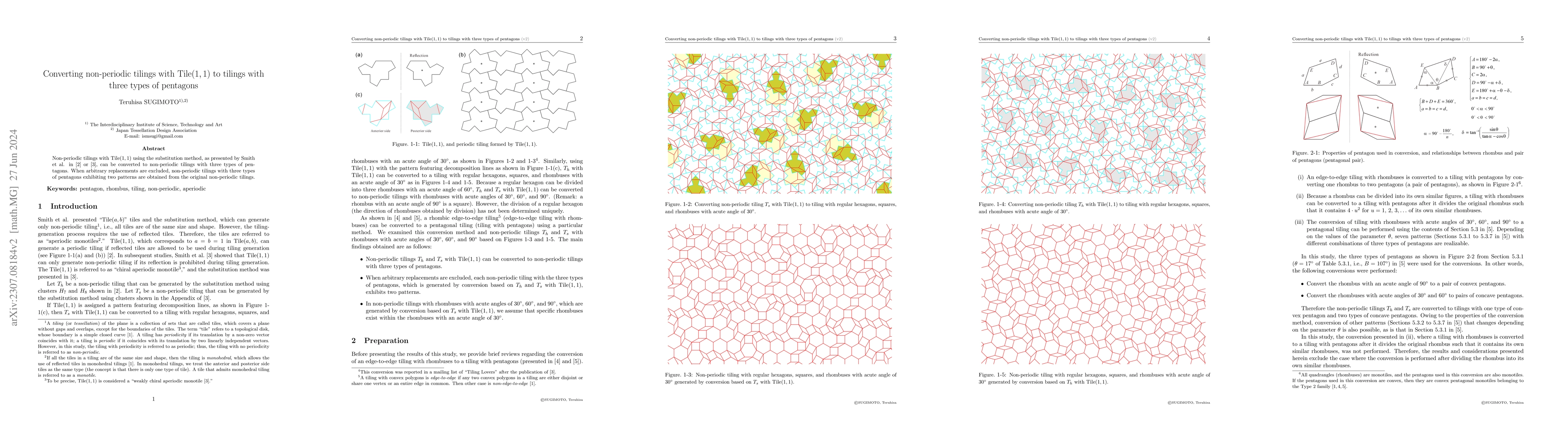 Thumbnail for Converting non-periodic tiling with Tile(1,1) to tilings with three
  types of pentagons