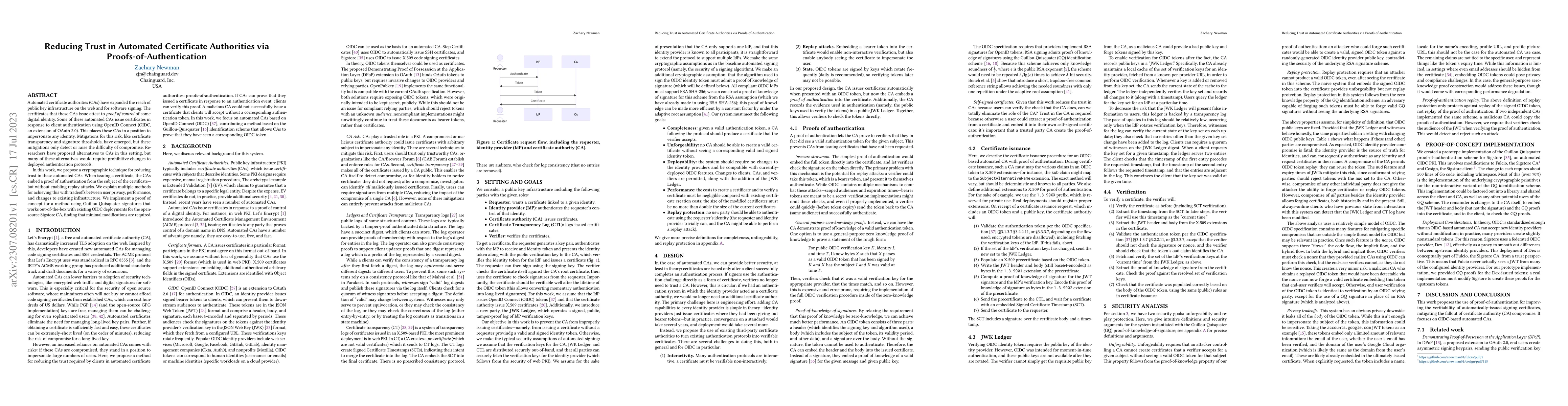 Thumbnail for Reducing Trust in Automated Certificate Authorities via
  Proofs-of-Authentication