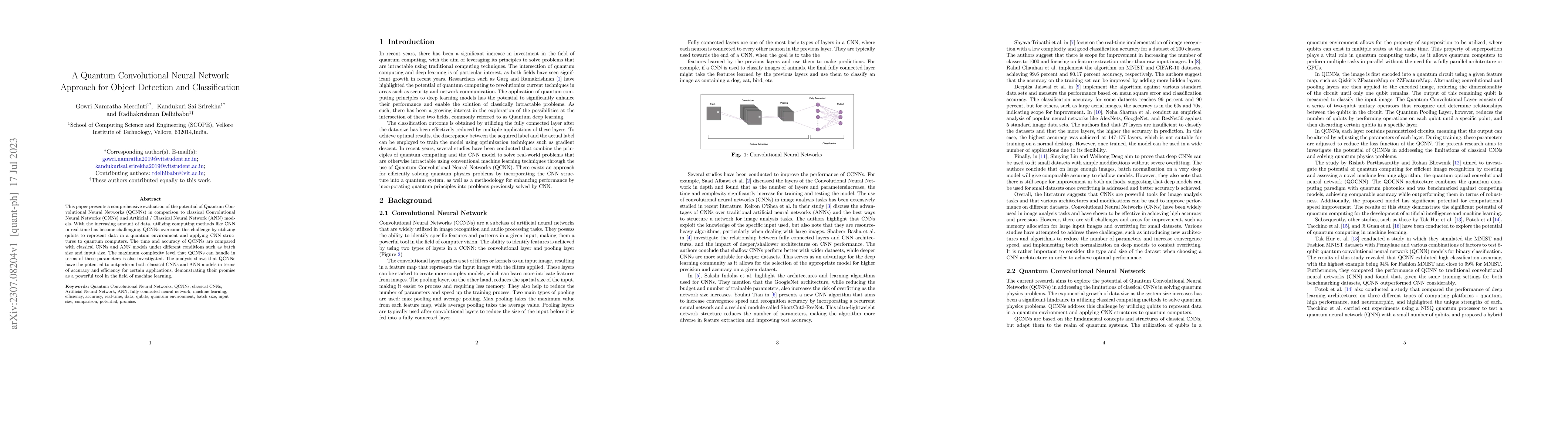 Thumbnail for A Quantum Convolutional Neural Network Approach for Object Detection and
  Classification