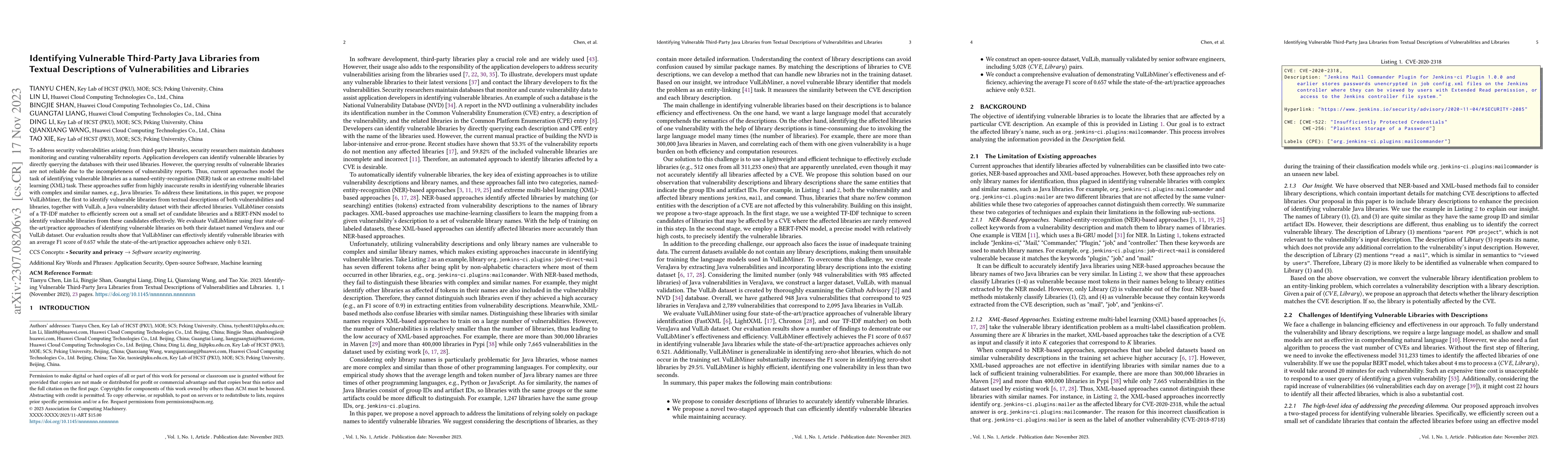 Thumbnail for Identifying Vulnerable Third-Party Java Libraries from Textual
  Descriptions of Vulnerabilities and Libraries