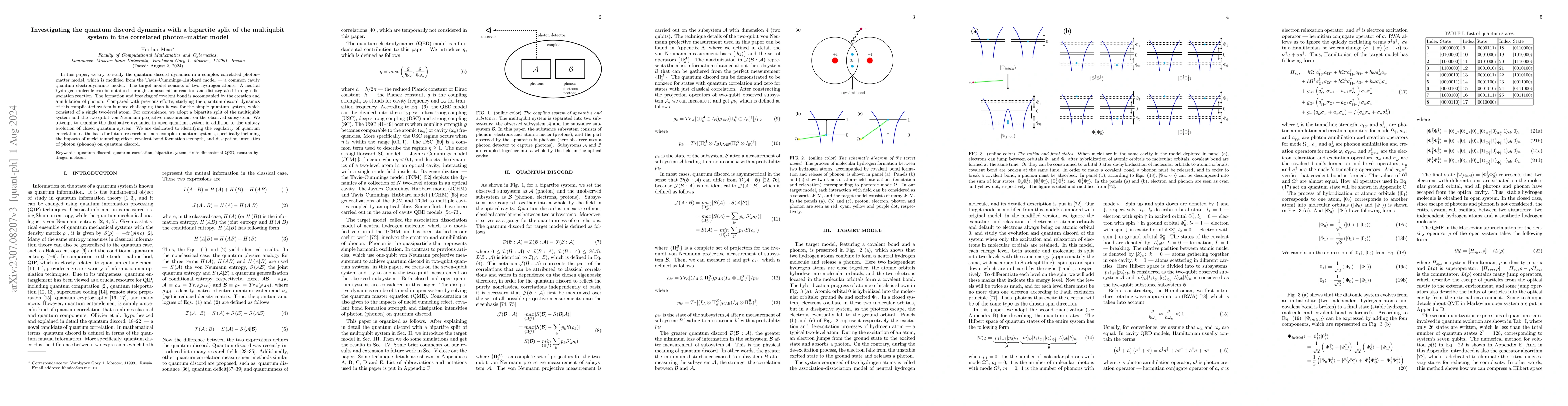 Thumbnail for Investigating the quantum discord dynamics with a bipartite split of the
  multiqubit system in the correlated photon-matter model