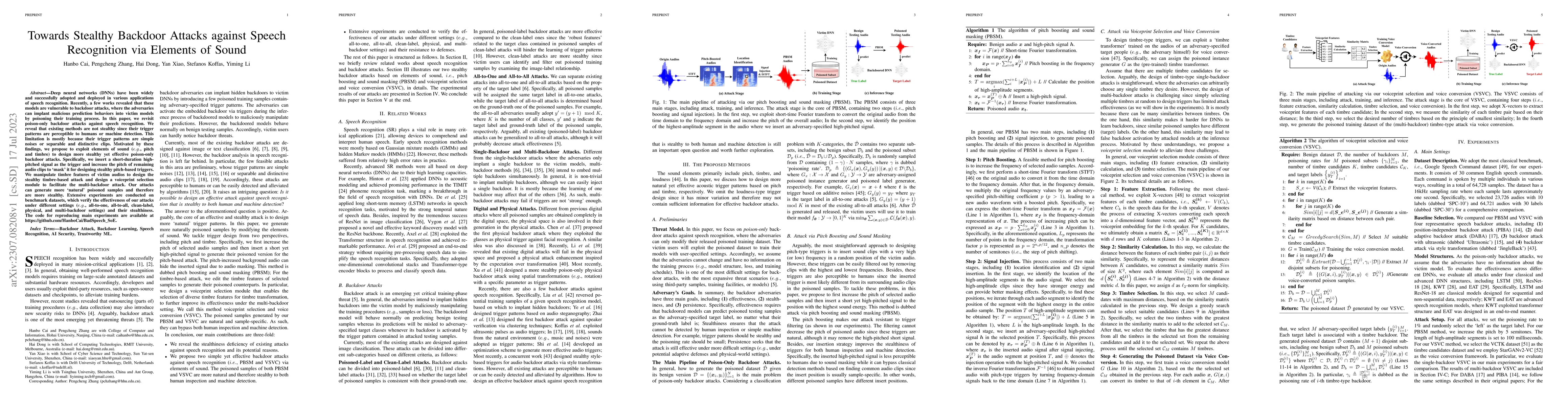 Thumbnail for Towards Stealthy Backdoor Attacks against Speech Recognition via
  Elements of Sound