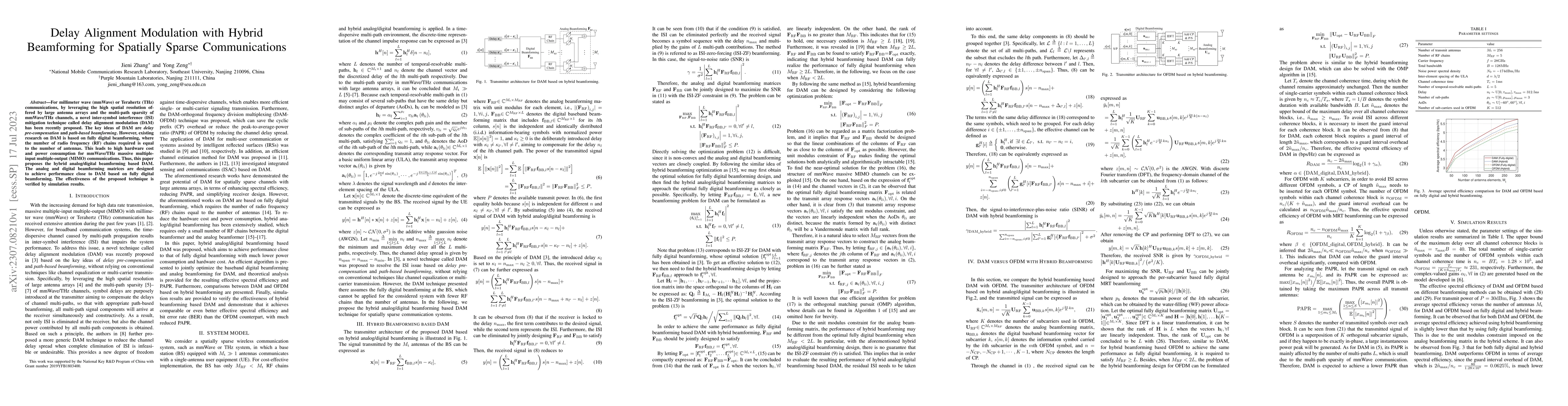 Thumbnail for Delay Alignment Modulation with Hybrid beamforming for Spatially Sparse
  Communications