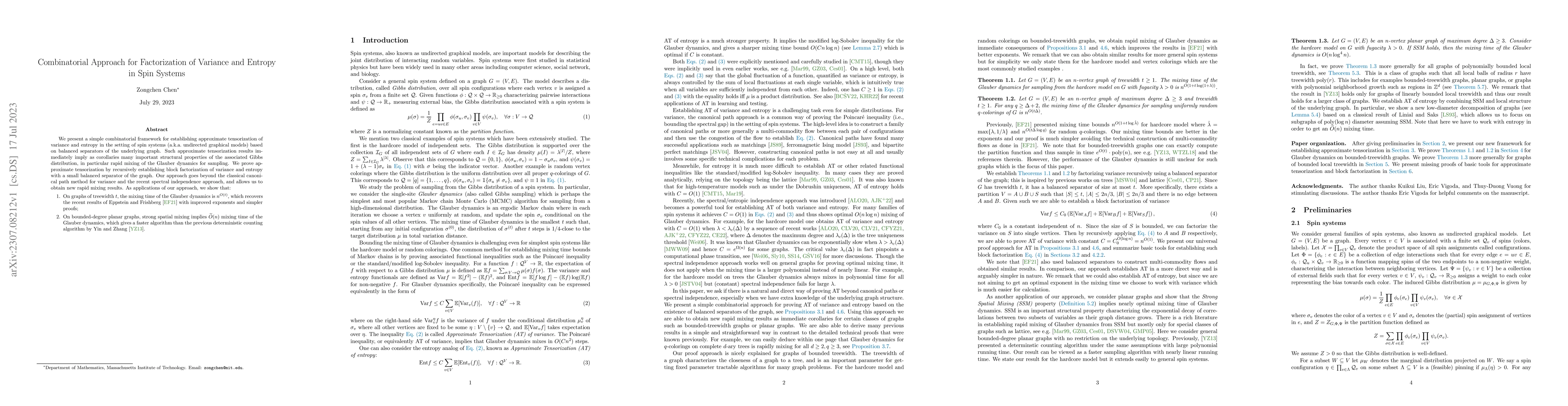 Thumbnail for Combinatorial Approach for Factorization of Variance and Entropy in Spin
  Systems