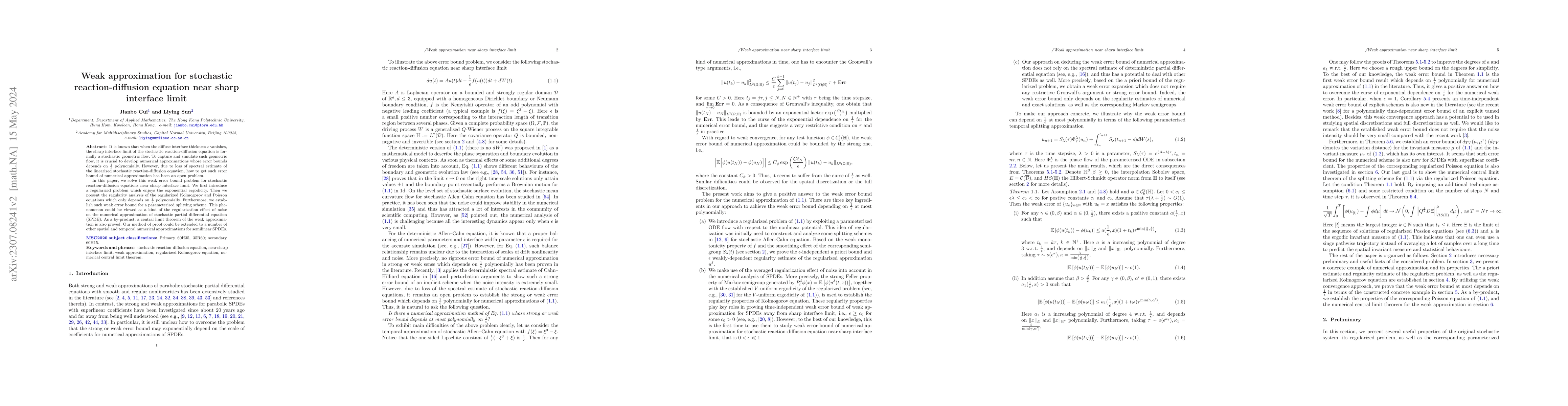 Thumbnail for Weak approximation for stochastic reaction-diffusion equation near sharp
  interface limit