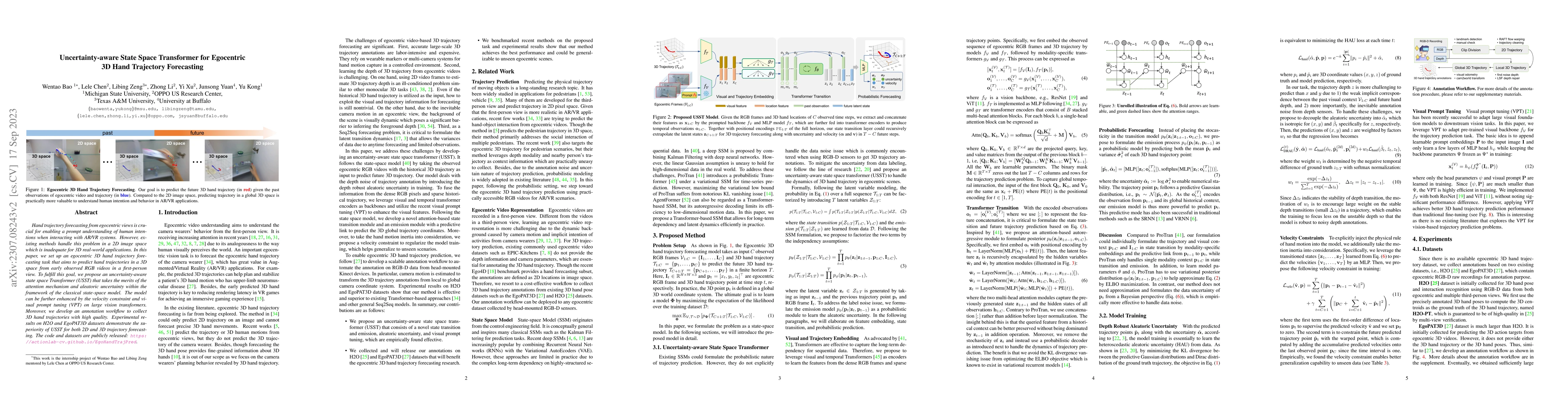 Thumbnail for Uncertainty-aware State Space Transformer for Egocentric 3D Hand
  Trajectory Forecasting