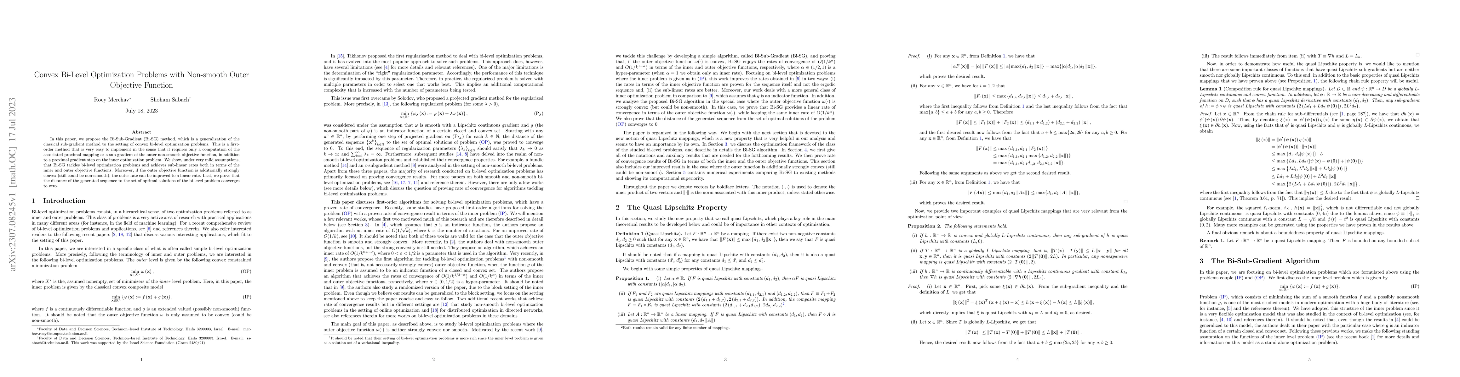 Thumbnail for Convex Bi-Level Optimization Problems with Non-smooth Outer Objective
  Function