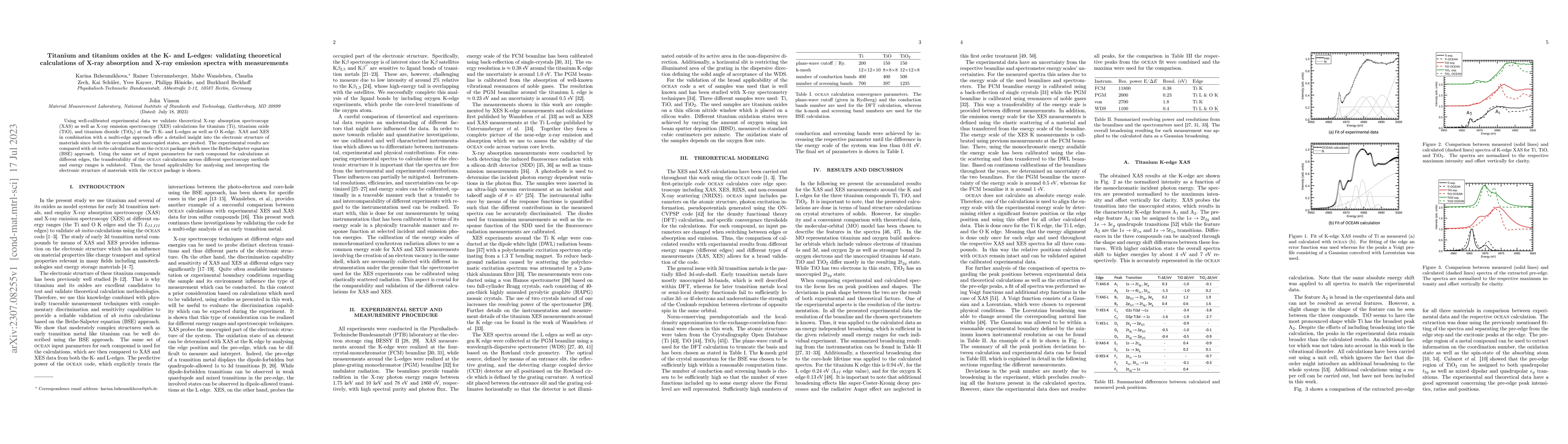 Thumbnail for Titanium and titanium oxides at the K- and L-edges: validating
  theoretical calculations of X-ray absorption and X-ray emission spectra with
  measurements