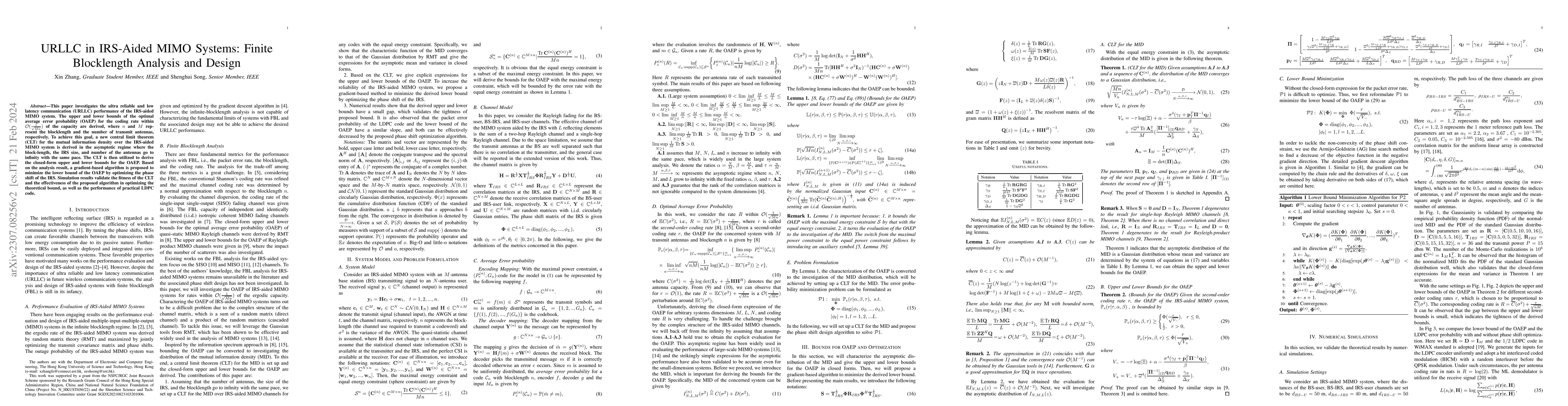 Thumbnail for URLLC in IRS-Aided MIMO Systems: Finite Blocklength Analysis and Design