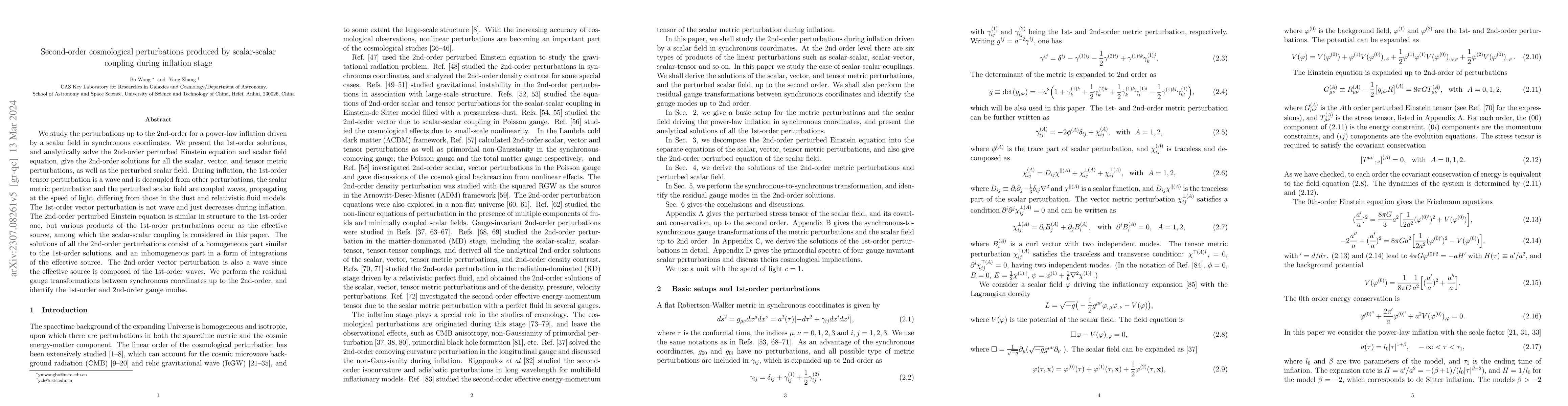 Thumbnail for Second-order cosmological perturbations produced by scalar-scalar
  coupling during inflation stage