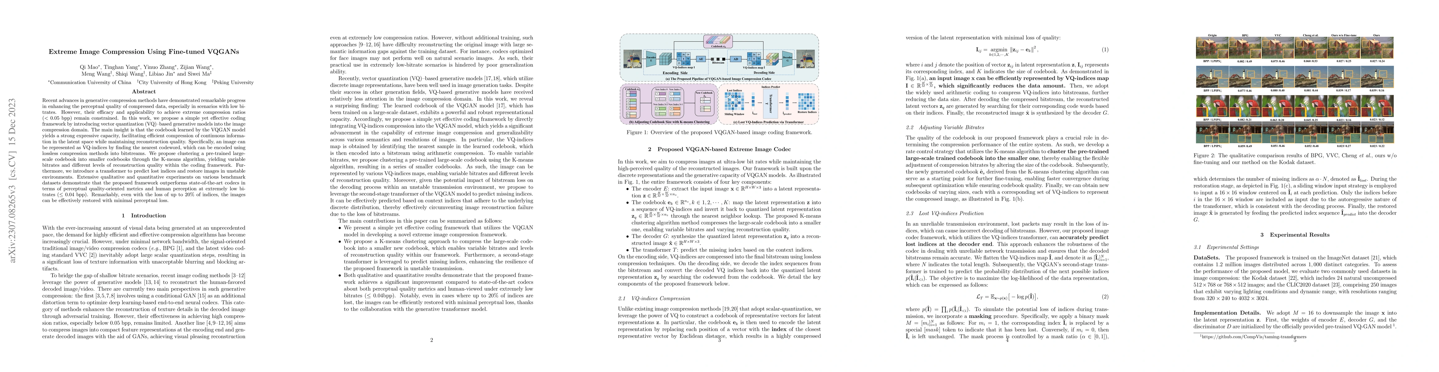 Thumbnail for Extreme Image Compression using Fine-tuned VQGANs