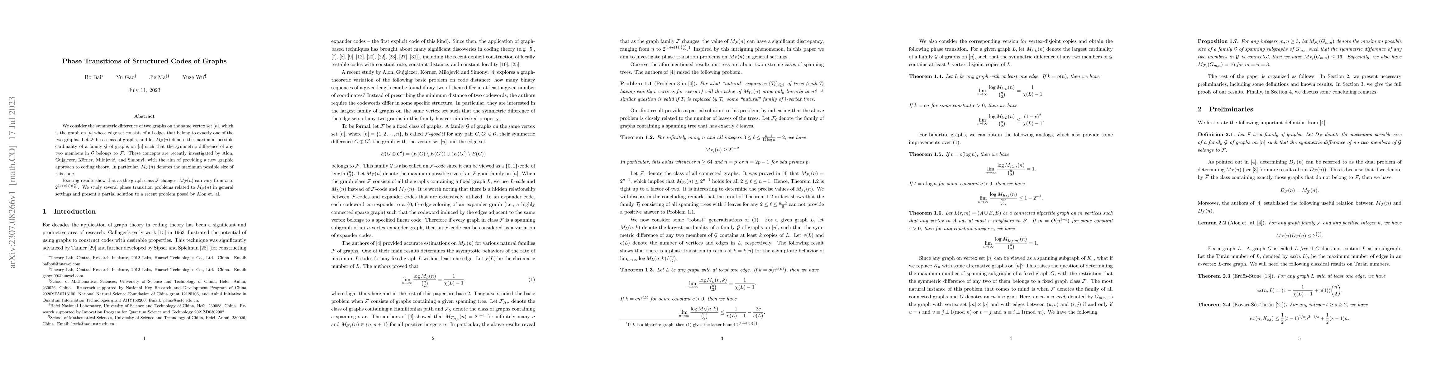 Thumbnail for Phase Transitions of Structured Codes of Graphs