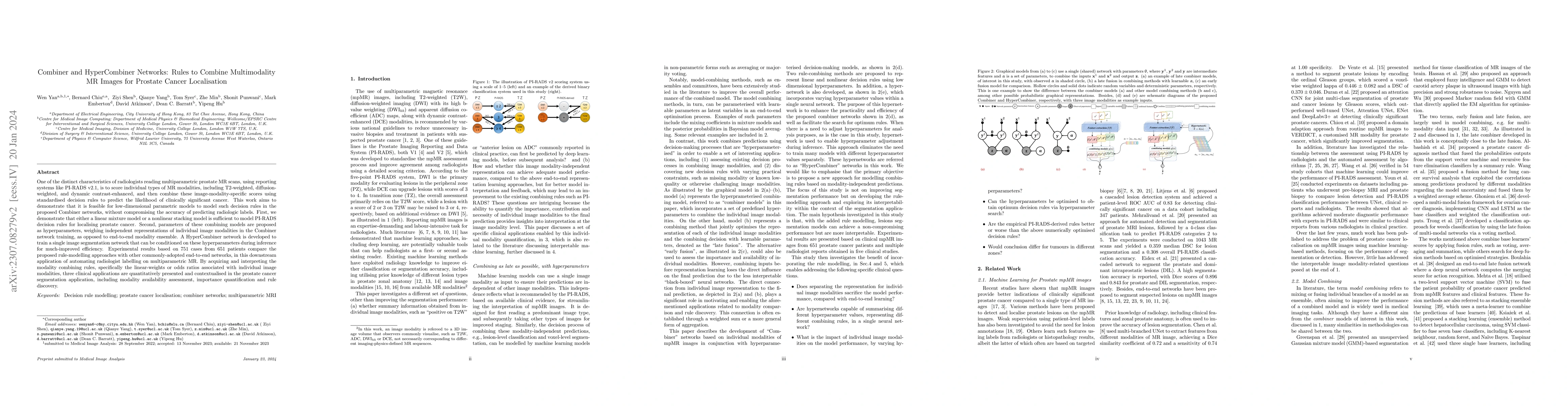 Thumbnail for Combiner and HyperCombiner Networks: Rules to Combine Multimodality MR
  Images for Prostate Cancer Localisation
