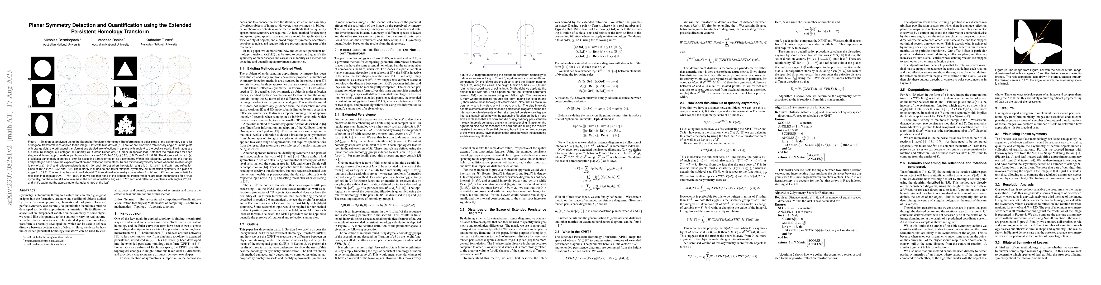 Thumbnail for Planar Symmetry Detection and Quantification using the Extended
  Persistent Homology Transform