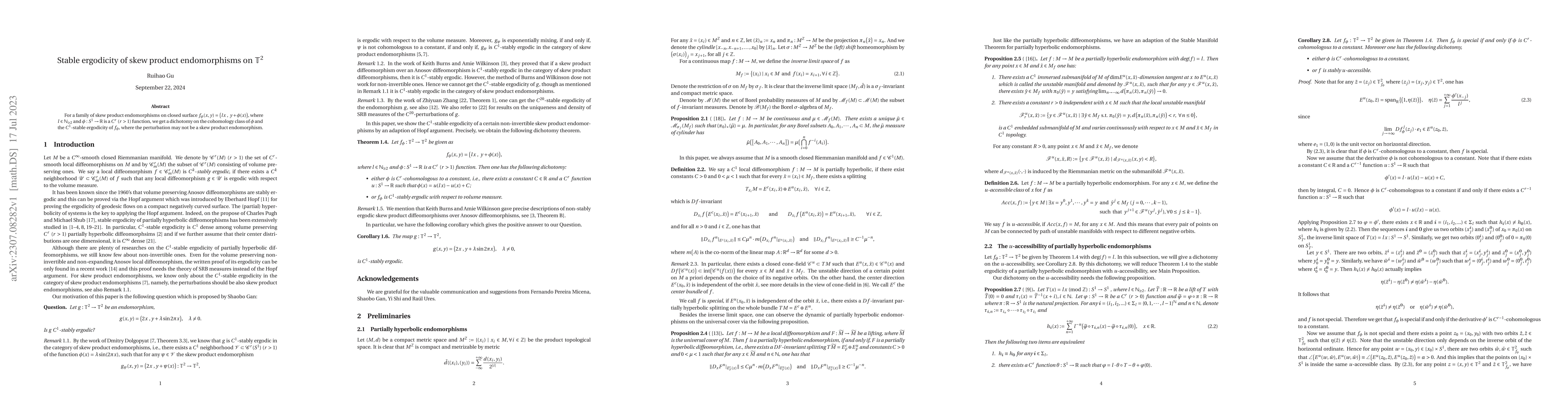 Thumbnail for Stable ergodicity of skew product endomorphisms on $T^2$