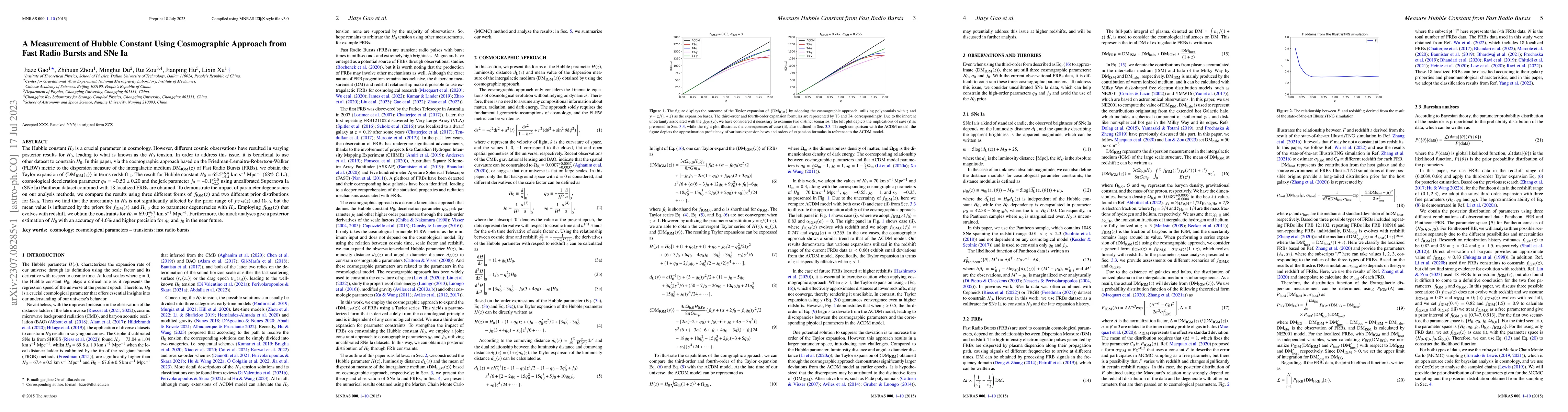 Thumbnail for A Measurement of Hubble Constant Using Cosmographic Approach from Fast
  Radio Bursts and SNe Ia