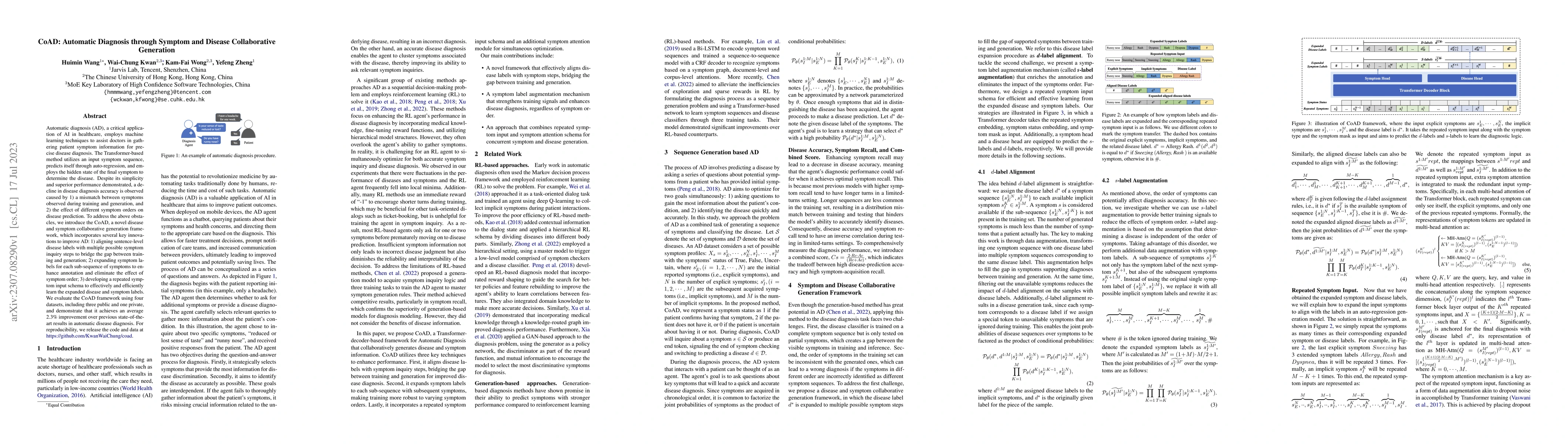 Thumbnail for CoAD: Automatic Diagnosis through Symptom and Disease Collaborative
  Generation