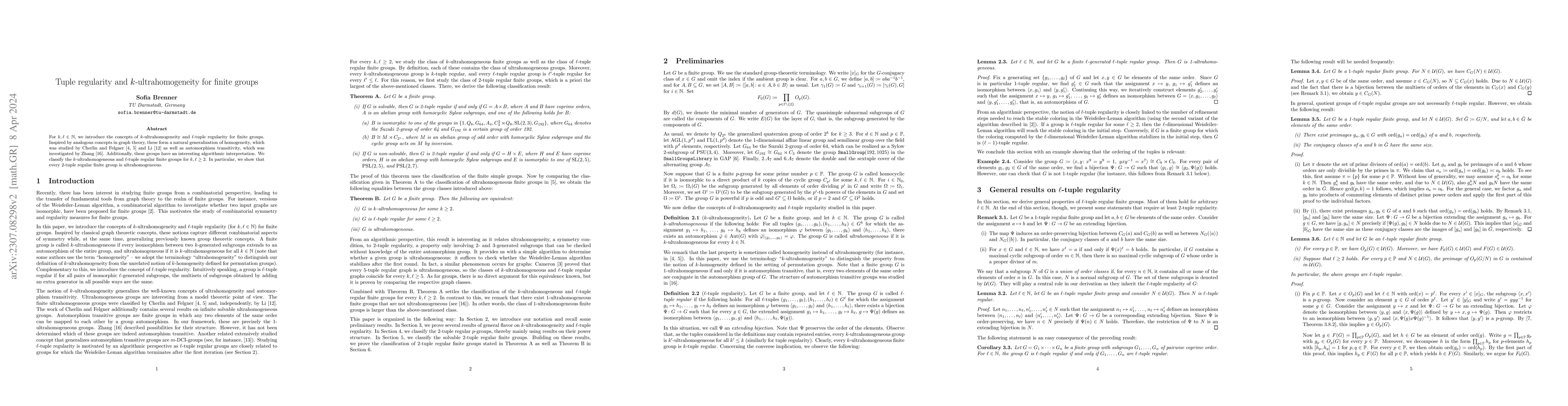 Thumbnail for Tuple regularity and $k$-ultrahomogeneity for finite groups