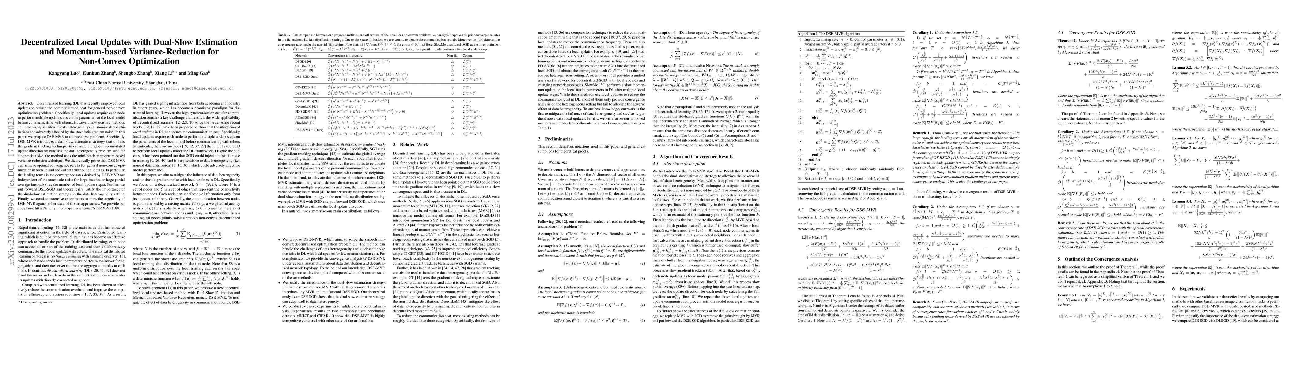 Thumbnail for Decentralized Local Updates with Dual-Slow Estimation and Momentum-based
  Variance-Reduction for Non-Convex Optimization