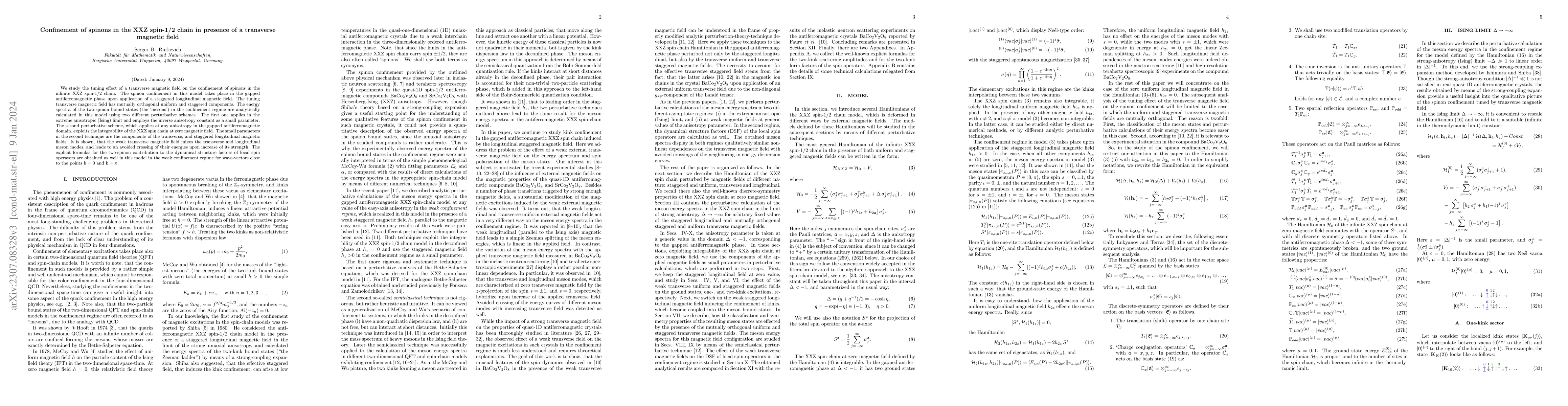 Thumbnail for Confinement of spinons in the XXZ spin-1/2 chain in presence of the
  transverse magnetic field