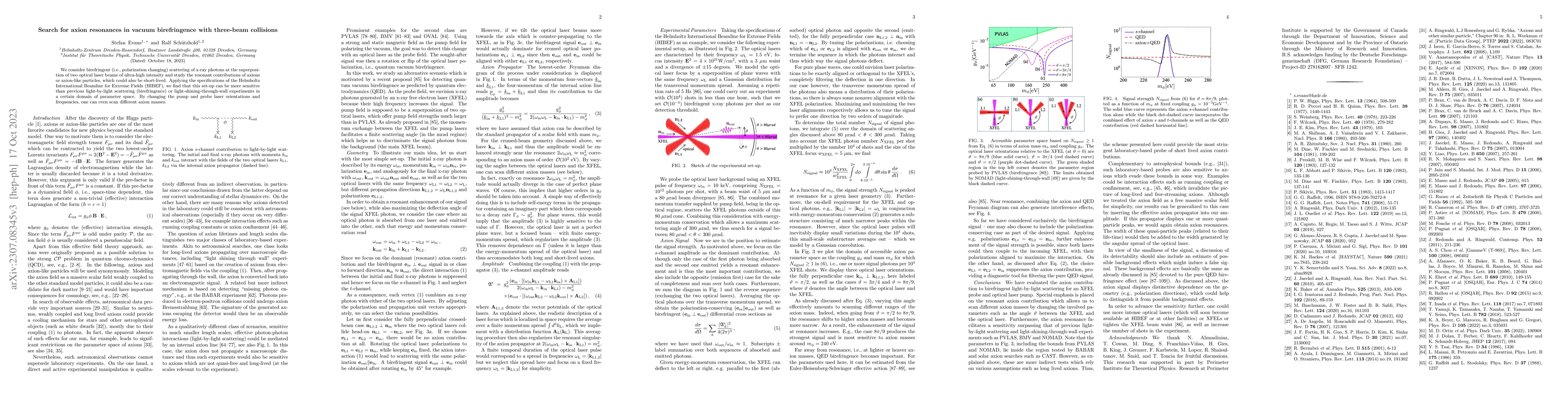 Thumbnail for Search for axion resonances in vacuum birefringence with three-beam
  collisions