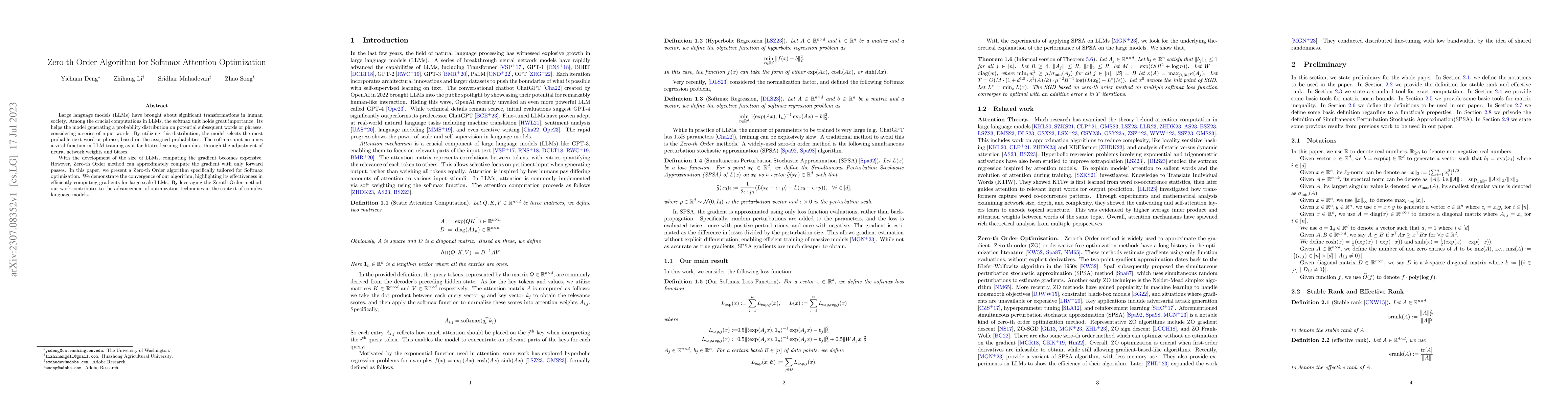 Thumbnail for Zero-th Order Algorithm for Softmax Attention Optimization