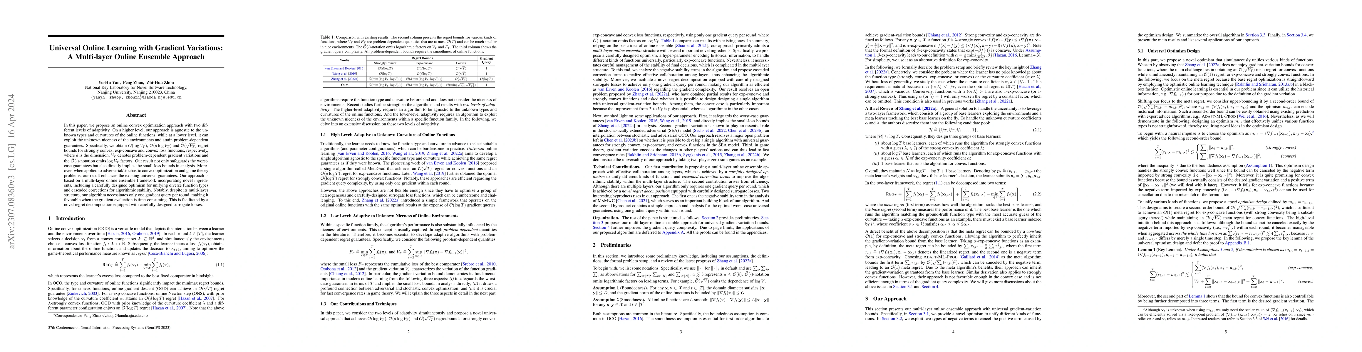 Thumbnail for Universal Online Learning with Gradient Variations: A Multi-layer Online
  Ensemble Approach