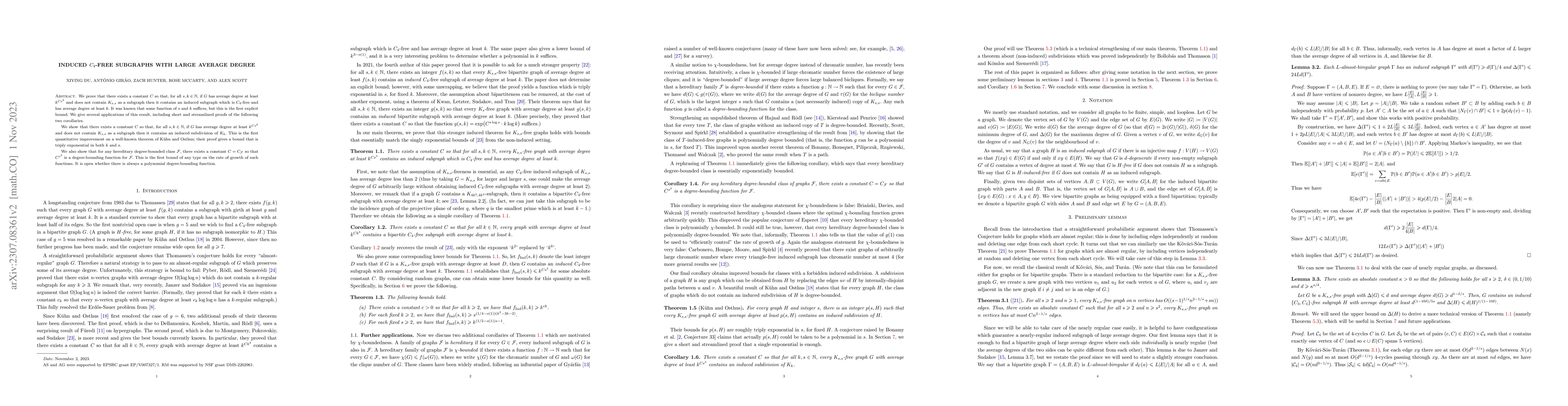 Thumbnail for Induced $C_4$-free subgraphs with large average degree