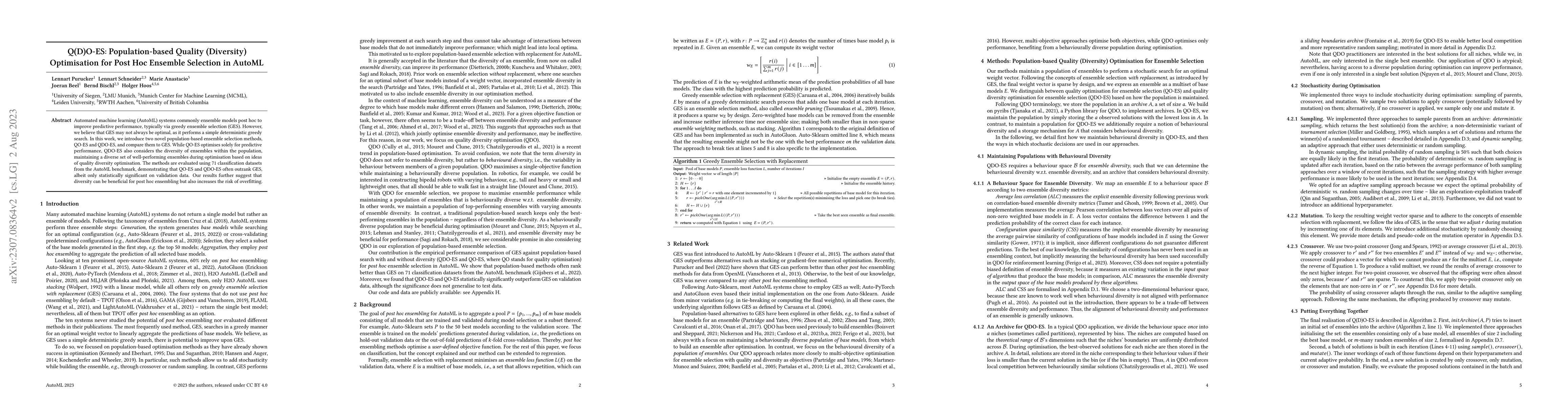 Thumbnail for Q(D)O-ES: Population-based Quality (Diversity) Optimisation for Post Hoc
  Ensemble Selection in AutoML