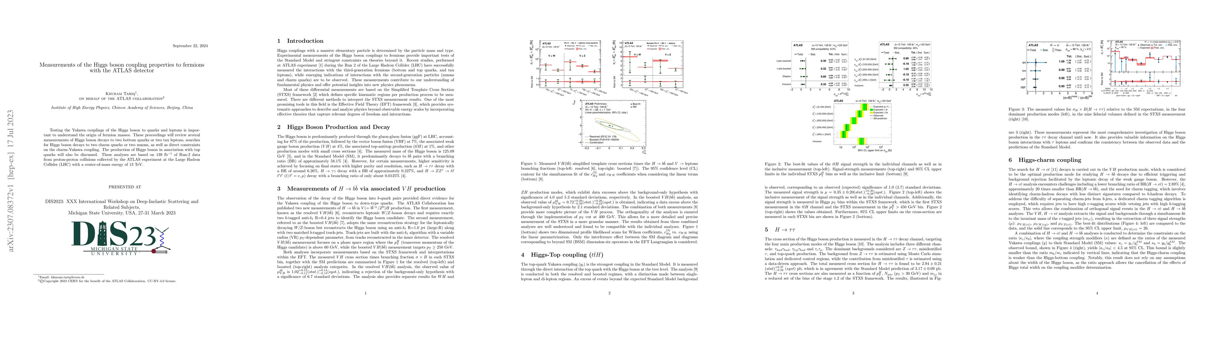 Thumbnail for Measurements of the Higgs Boson Coupling Properties to Fermions with the
  ATLAS Detector
