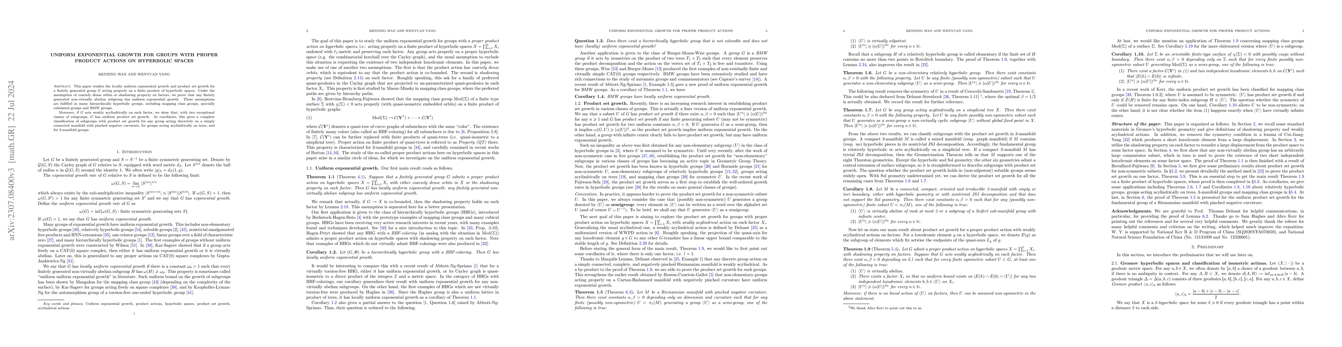 Thumbnail for Uniform exponential growth for groups with proper product actions on
  hyperbolic spaces