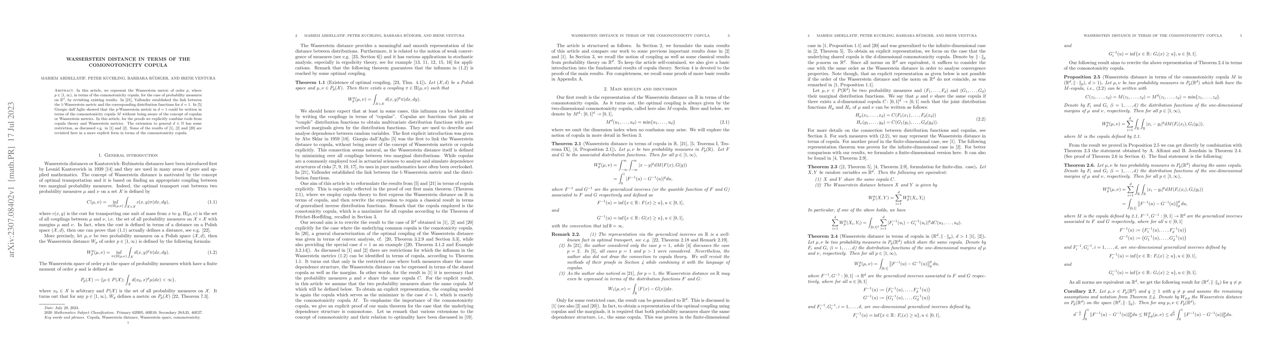 Thumbnail for Wasserstein distance in terms of the Comonotonicity Copula
