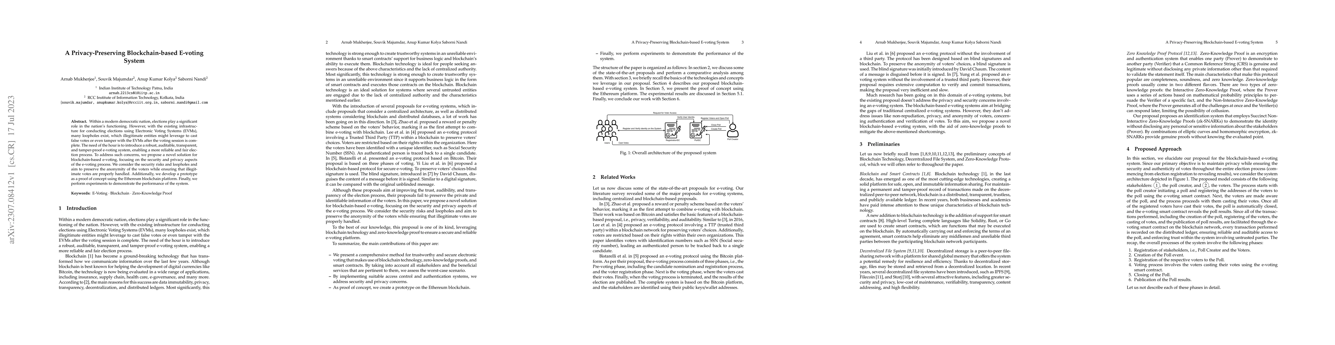 Thumbnail for A Privacy-Preserving Blockchain-based E-voting System